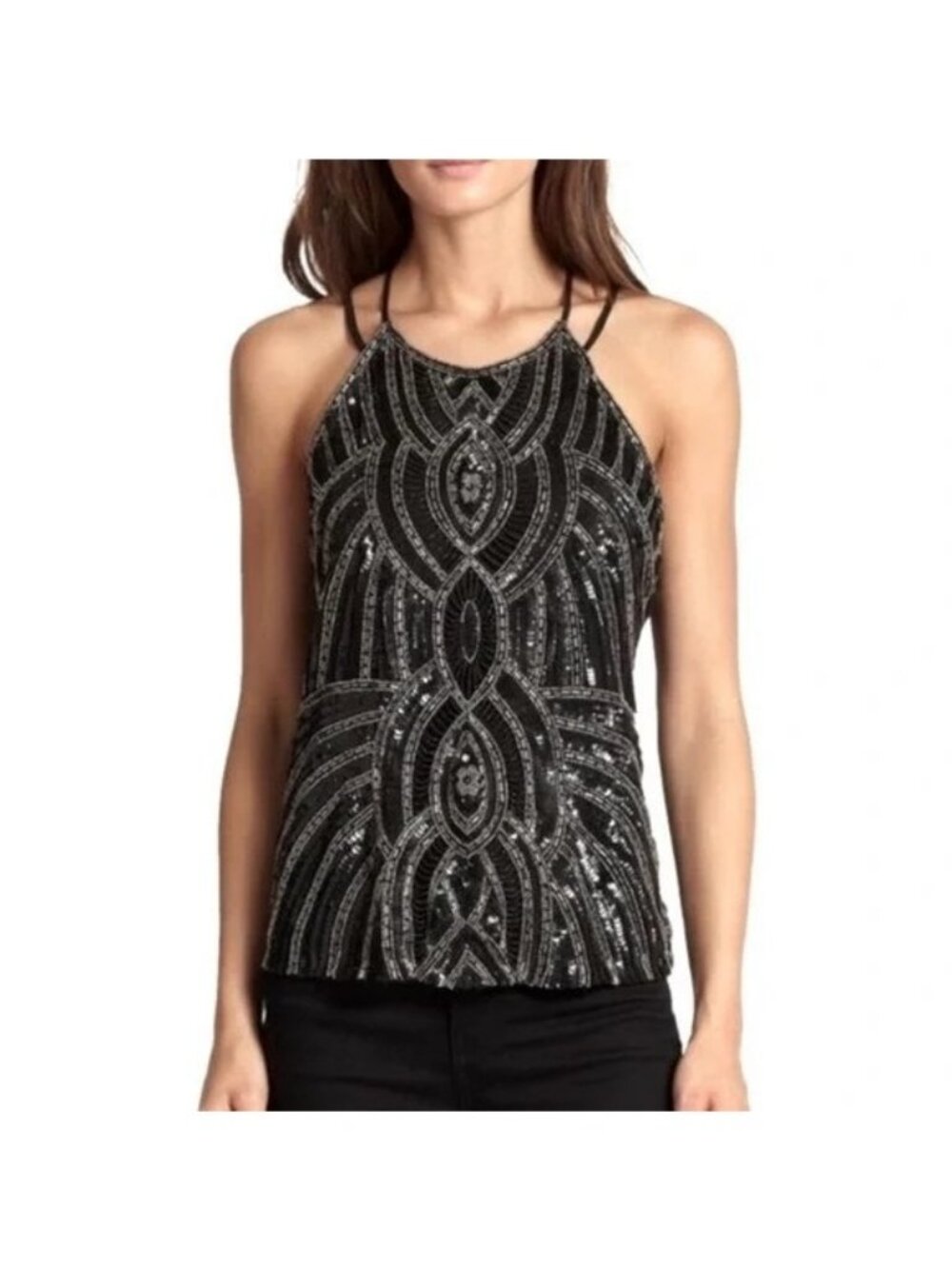Parker Zane Sequin Beaded Silk Tank Top Size S